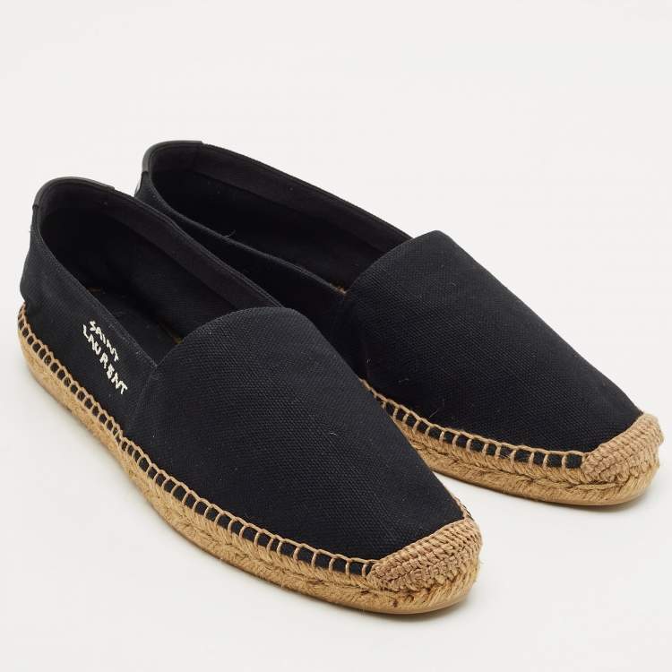 Pre Owned Saint Laurent Black Canvas Logo Embroidered Espadrilles Size 42