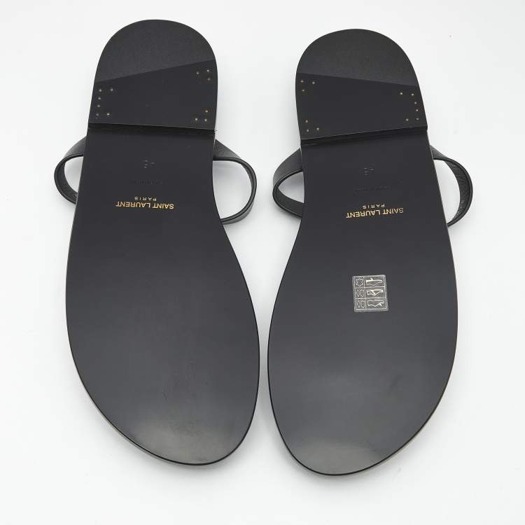 Pre Owned Saint Laurent Black Leather Cassandre Thong Flats Size 45