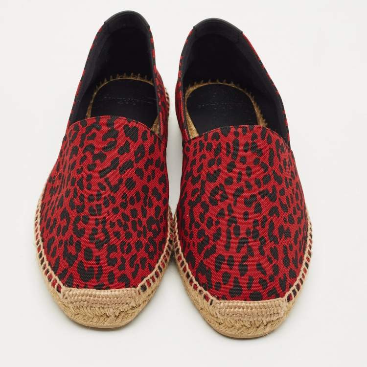 Pre Owned Saint Laurent Black/Red Canvas Slip On Espadrille Size 43