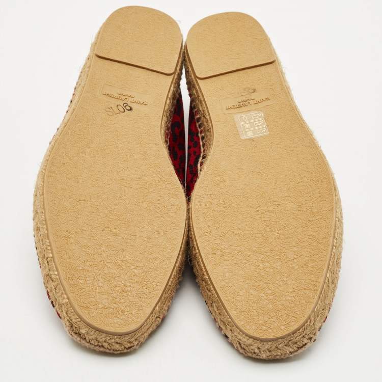 Pre Owned Saint Laurent Black/Red Canvas Slip On Espadrille Size 43