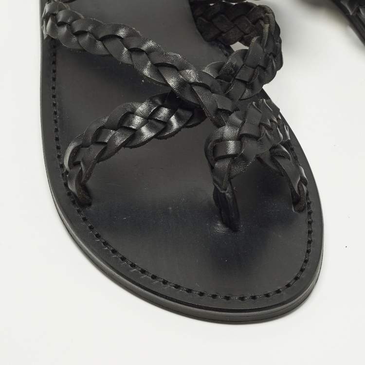 Pre Owned Saint Laurent Neil 05 Size 43 Black Woven Leather Slide Sandals
