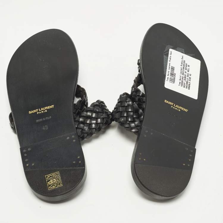 Pre Owned Saint Laurent Neil 05 Size 43 Black Woven Leather Slide Sandals