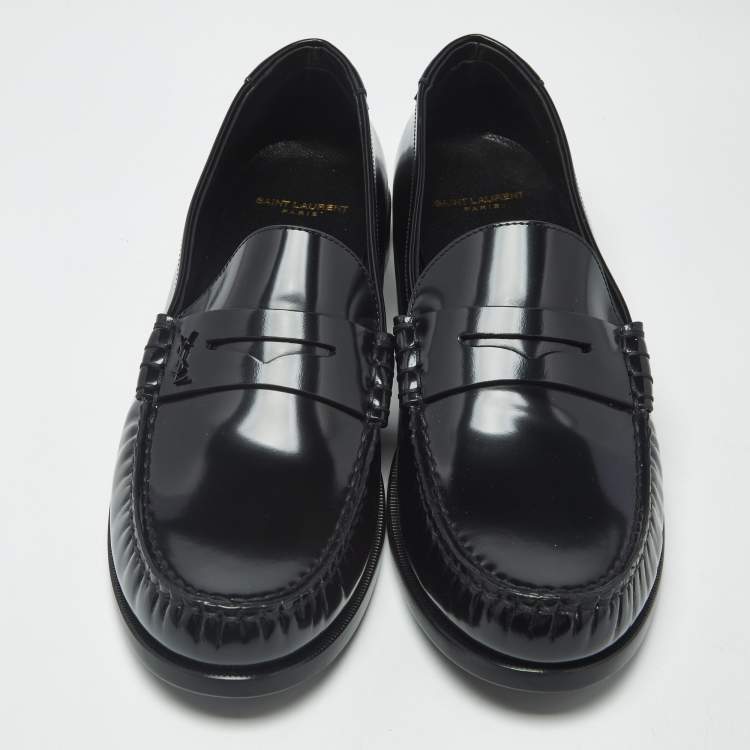 مملوكة مسبقًا Saint Laurent Le Size 46 Black Leather Penny Loafers
