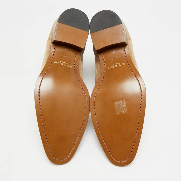 Pre Owned Saint Laurent Wyatt Size 43 Beige Suede Ankle Length Boots