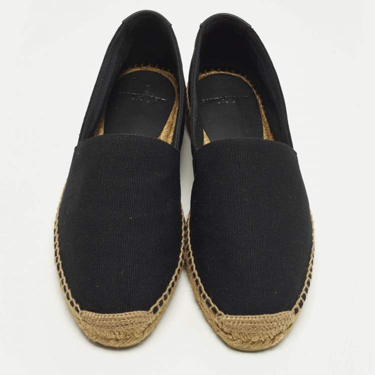 Pre Owned Saint Laurent Size 42 Black/Beige Embroidered Canvas Slip On Espadrilles