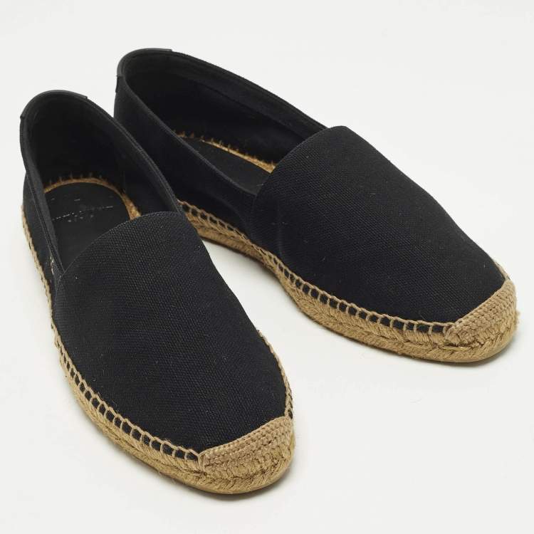 Pre Owned Saint Laurent Size 42 Black/Beige Embroidered Canvas Slip On Espadrilles