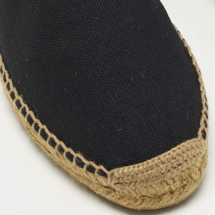 Pre Owned Saint Laurent Size 42 Black/Beige Embroidered Canvas Slip On Espadrilles