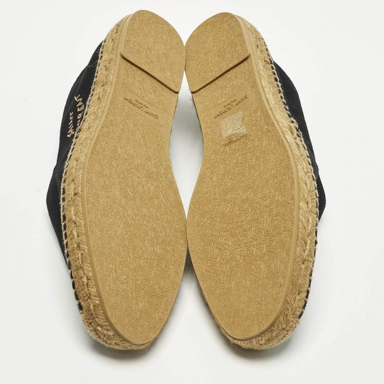 Pre Owned Saint Laurent Size 42 Black/Beige Embroidered Canvas Slip On Espadrilles