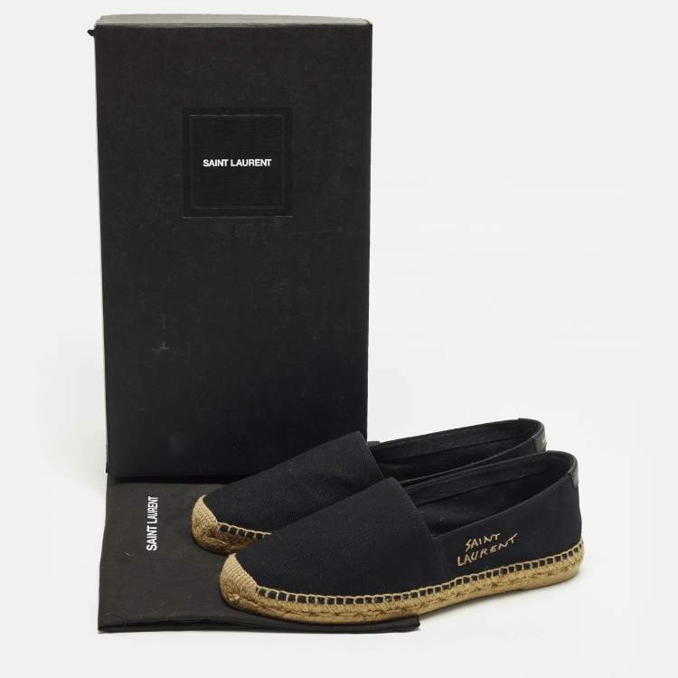Pre Owned Saint Laurent Size 42 Black/Beige Embroidered Canvas Slip On Espadrilles