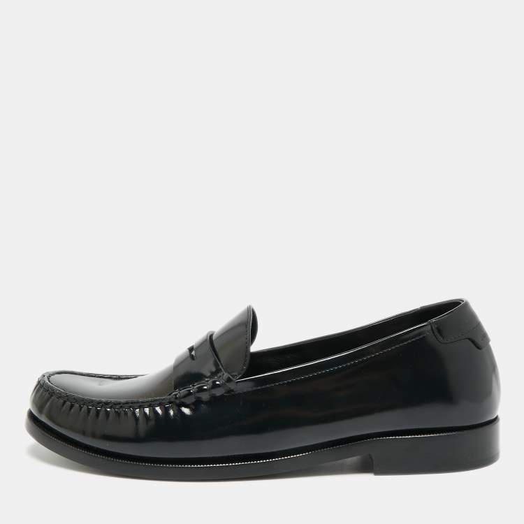 Pre Owned Saint Laurent Size 43 Black Leather Penny Loafers