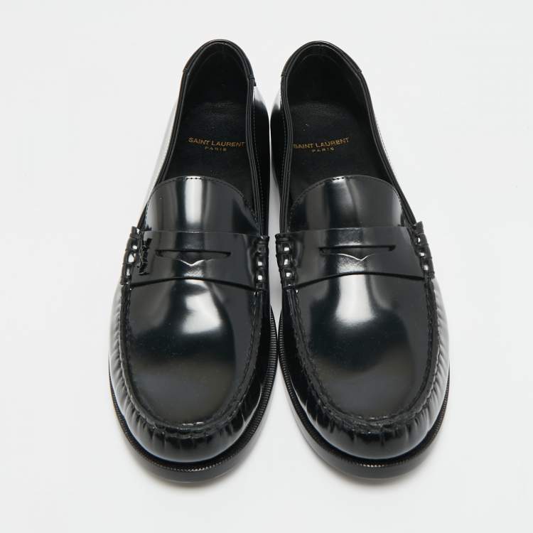 Pre Owned Saint Laurent Size 43 Black Leather Penny Loafers