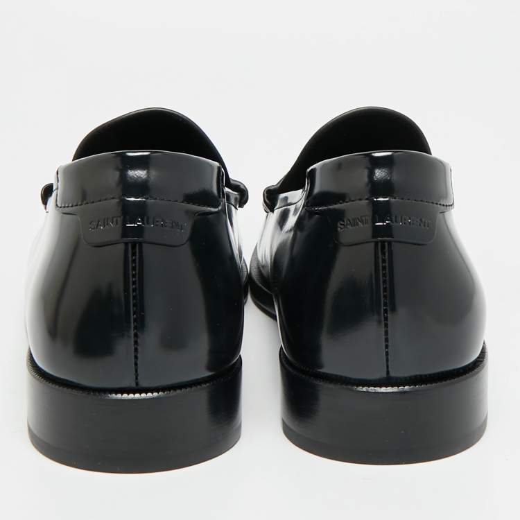 Pre Owned Saint Laurent Size 43 Black Leather Penny Loafers
