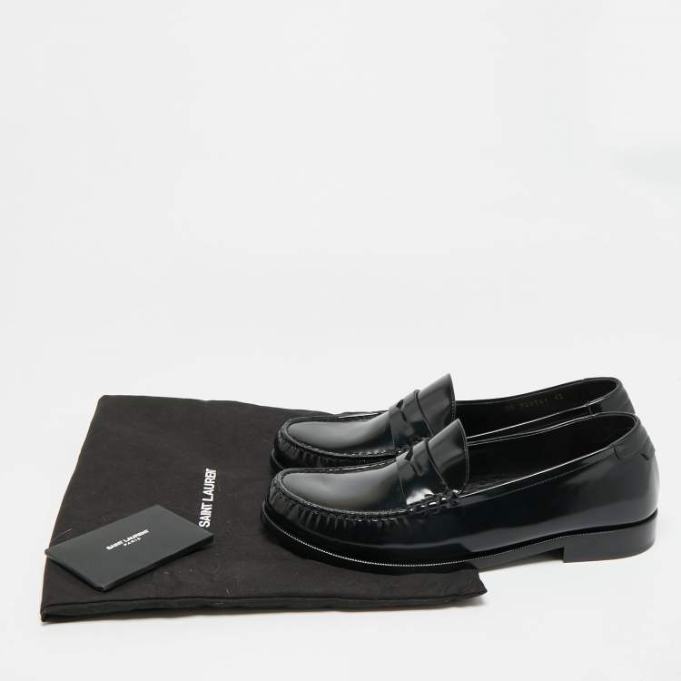 Pre Owned Saint Laurent Size 43 Black Leather Penny Loafers