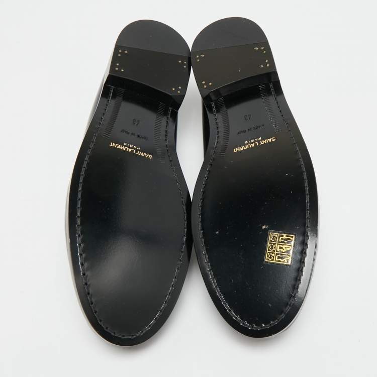 Pre Owned Saint Laurent Size 43 Black Leather Penny Loafers