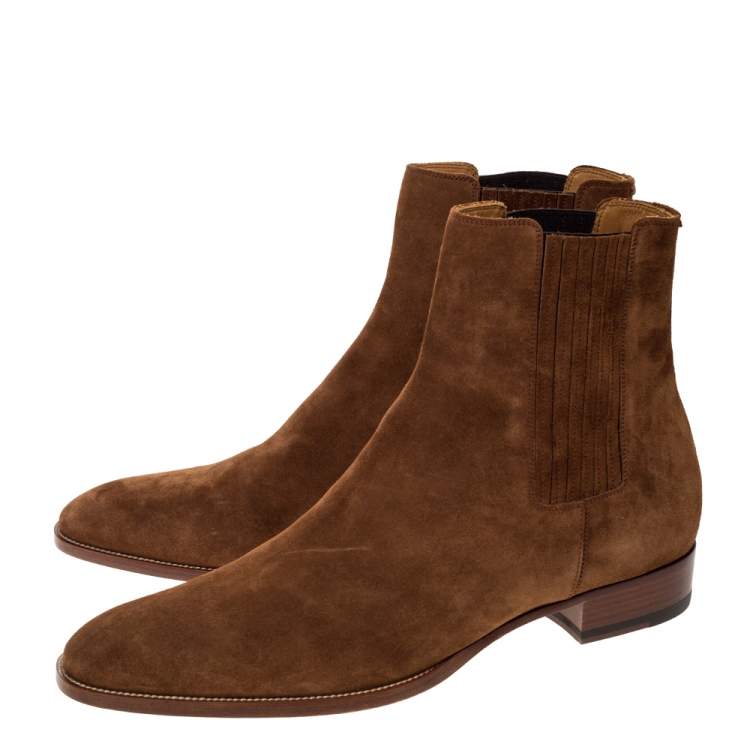Pre Owned Saint Laurent Paris Brown Suede Wyatt Chelsea Ankle Boots Size 46