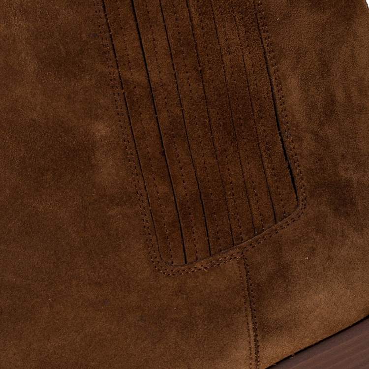 Pre Owned Saint Laurent Paris Brown Suede Wyatt Chelsea Ankle Boots Size 46