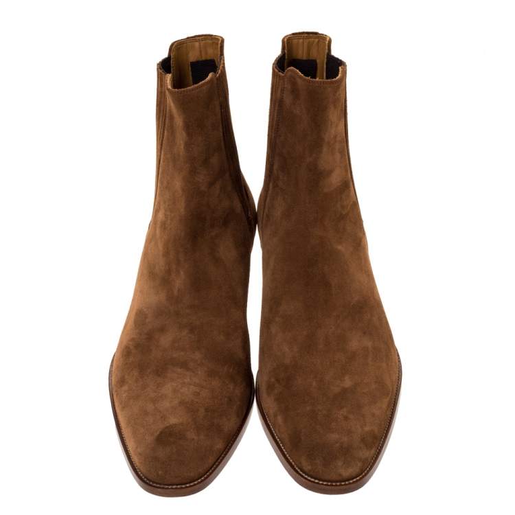 Pre Owned Saint Laurent Paris Brown Suede Wyatt Chelsea Ankle Boots Size 46