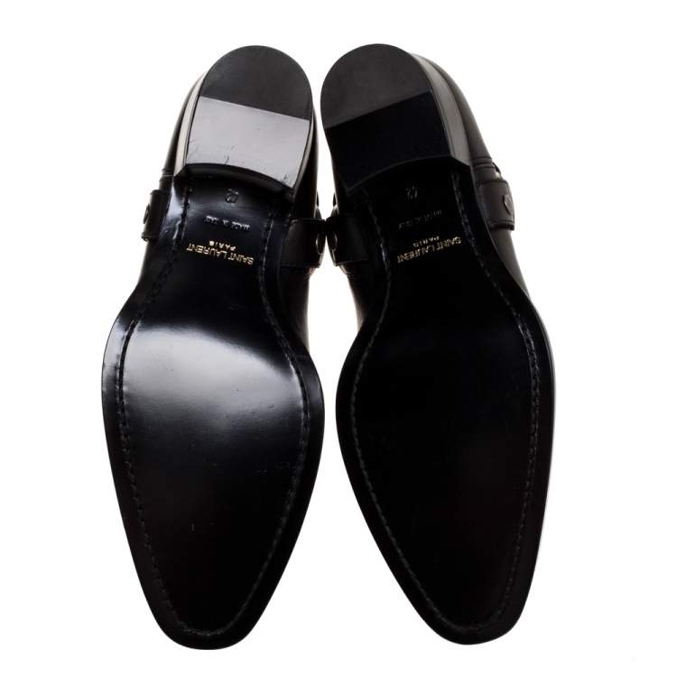 Pre Owned Saint Laurent Black Leather Harness Ankle Boots Size 42