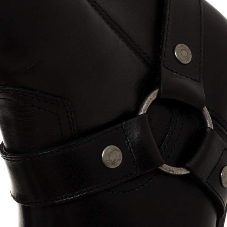 Pre Owned Saint Laurent Black Leather Harness Ankle Boots Size 42