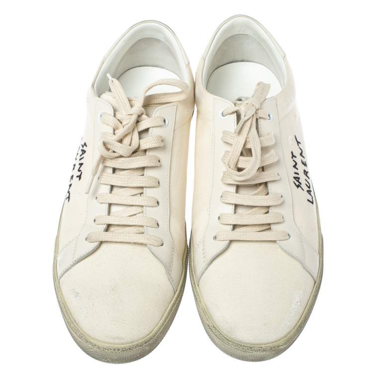 Pre Owned Saint Laurent Paris White Canvas Elba Light Sneakers Size 44