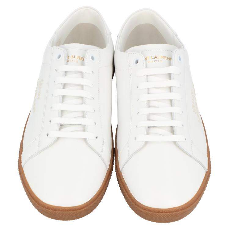 Pre Owned Saint Laurent White Leather SL/06 Embroidered Court Classic Sneakers Size EU 43