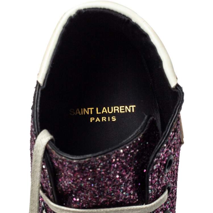 Pre Owned Saint Laurent Purple Glitter High Top Sneakers Size 40