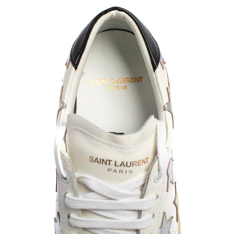 Pre Owned Saint Laurent White Leather Star Patch Low Top Sneakers Size 39.5