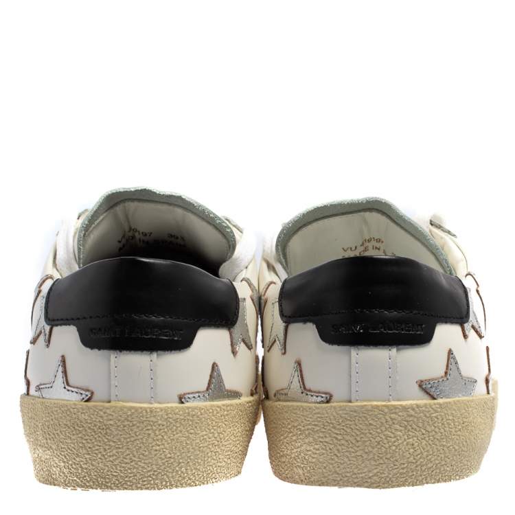 Pre Owned Saint Laurent White Leather Star Patch Low Top Sneakers Size 39.5