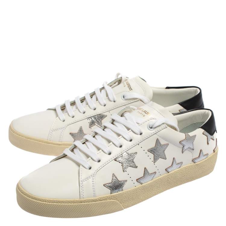 Pre Owned Saint Laurent White Leather Star Patch Low Top Sneakers Size 39.5
