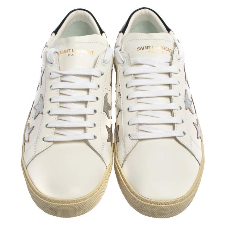 Pre Owned Saint Laurent White Leather Star Patch Low Top Sneakers Size 39.5
