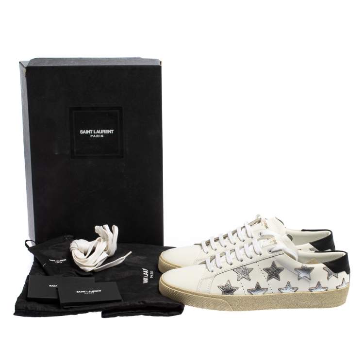 Pre Owned Saint Laurent White Leather Star Patch Low Top Sneakers Size 39.5