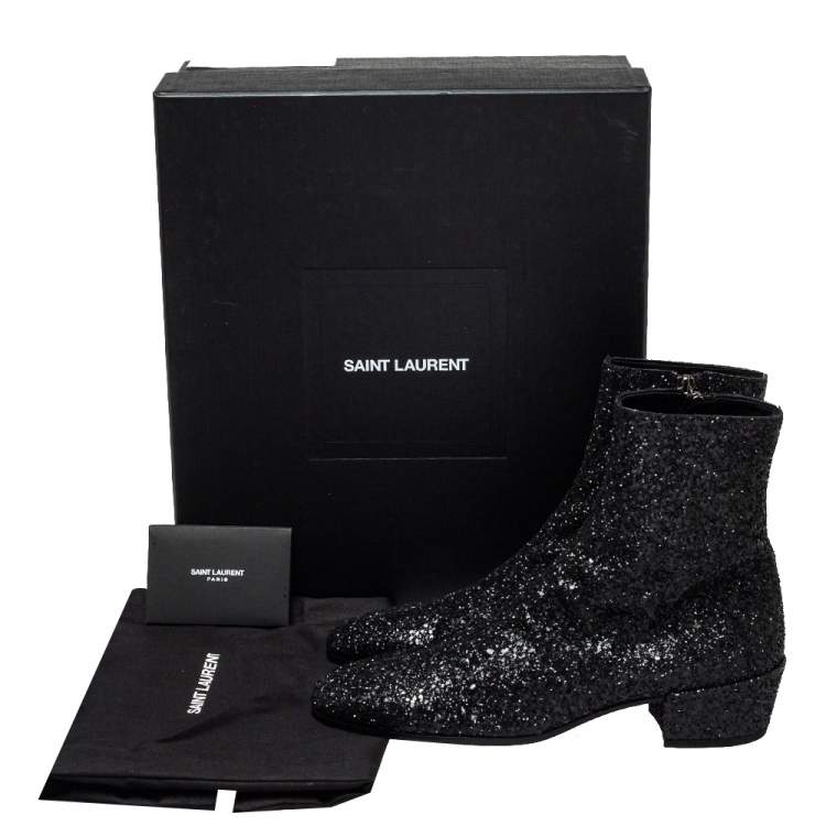 Pre Owned Saint Laurent Black Glitter Chelsea Ankle Boot Size 40