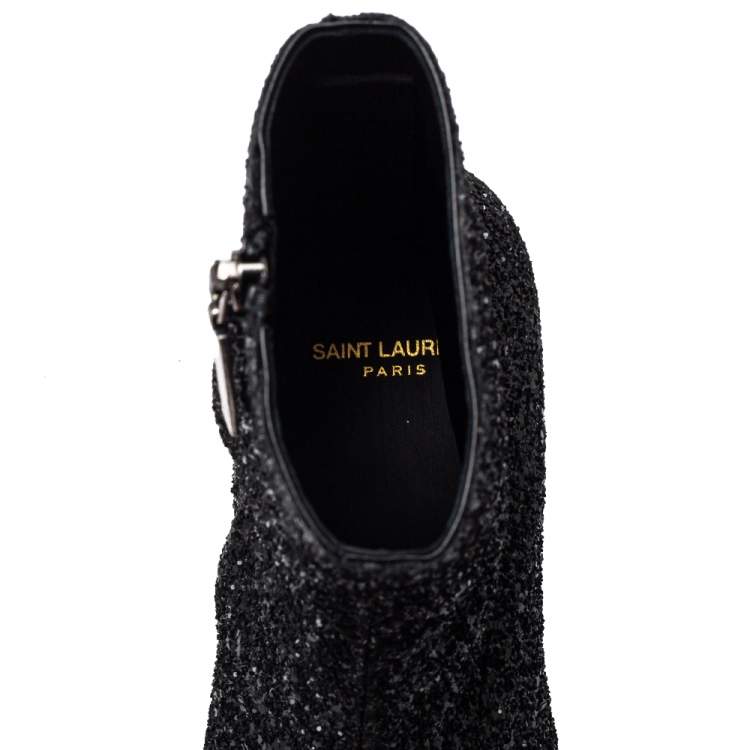 Pre Owned Saint Laurent Black Glitter Chelsea Ankle Boot Size 40