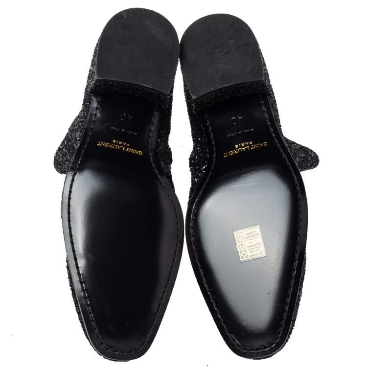 Pre Owned Saint Laurent Black Glitter Chelsea Ankle Boot Size 40