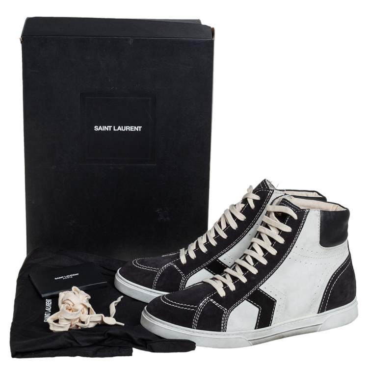 Pre Owned Saint Laurent White/Black Suede Colorblock High top Sneakers Size 44