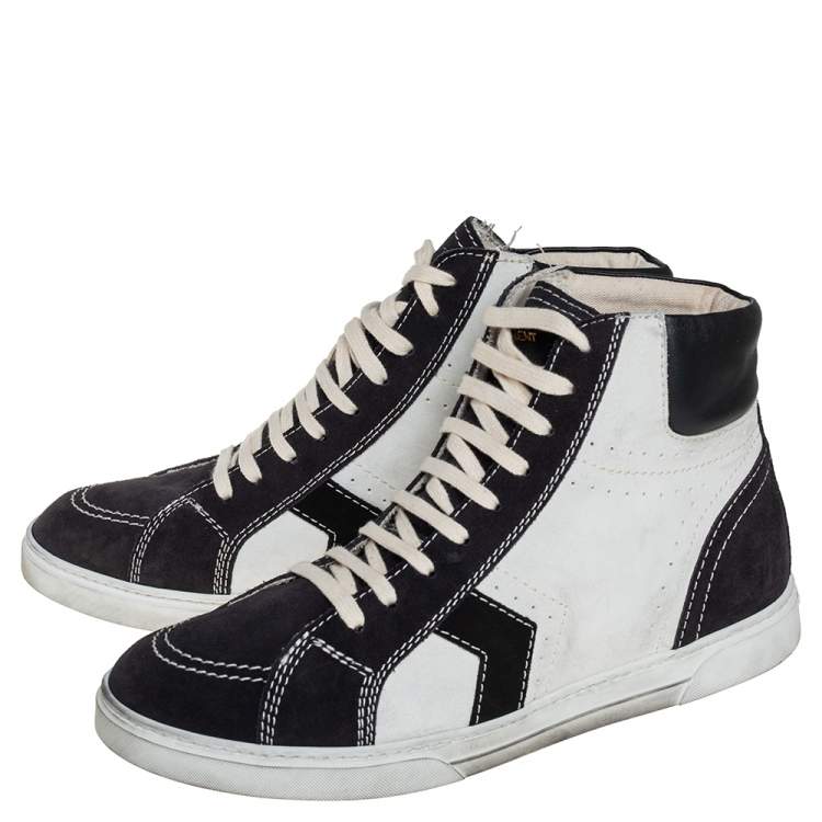 Pre Owned Saint Laurent White/Black Suede Colorblock High top Sneakers Size 44