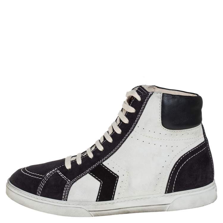 Pre Owned Saint Laurent White/Black Suede Colorblock High top Sneakers Size 44