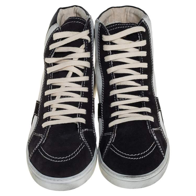 Pre Owned Saint Laurent White/Black Suede Colorblock High top Sneakers Size 44