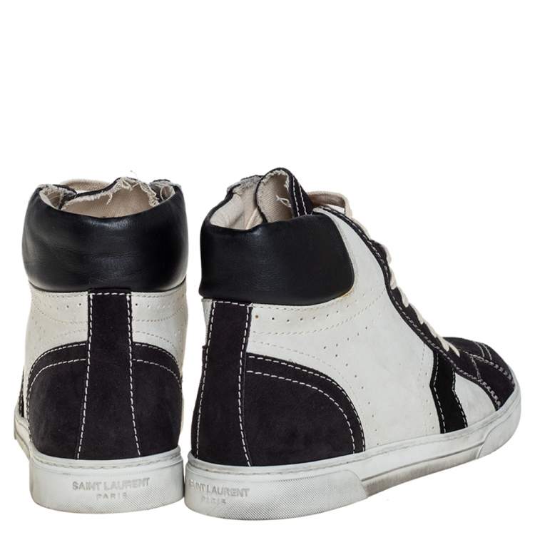 Pre Owned Saint Laurent White/Black Suede Colorblock High top Sneakers Size 44