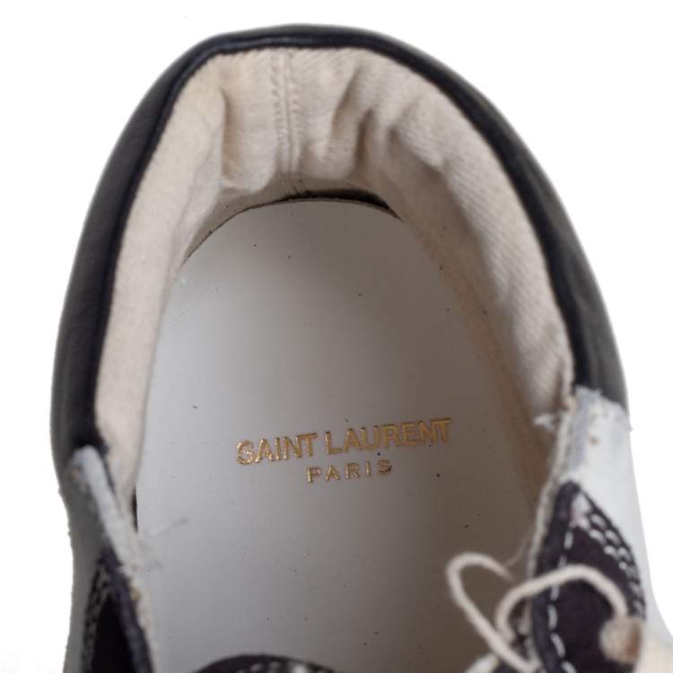 Pre Owned Saint Laurent White/Black Suede Colorblock High top Sneakers Size 44