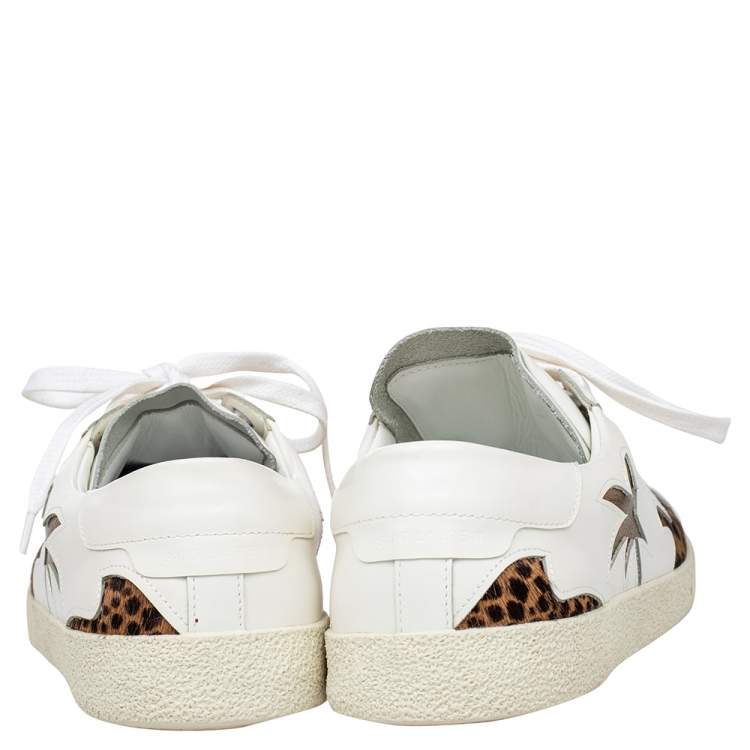 Pre Owned Saint Laurent White Leather Palm Tree Low Top Sneakers Size 41