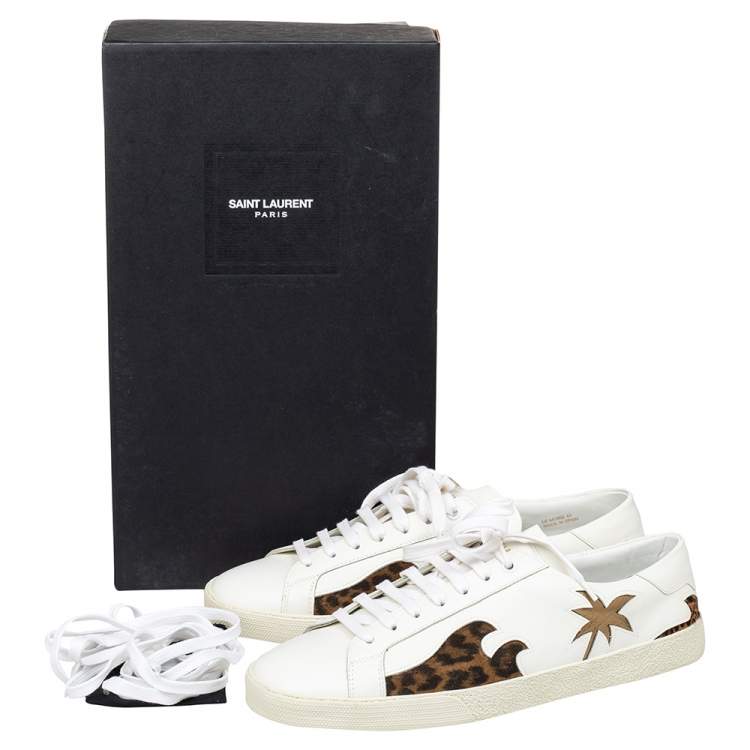 Pre Owned Saint Laurent White Leather Palm Tree Low Top Sneakers Size 41