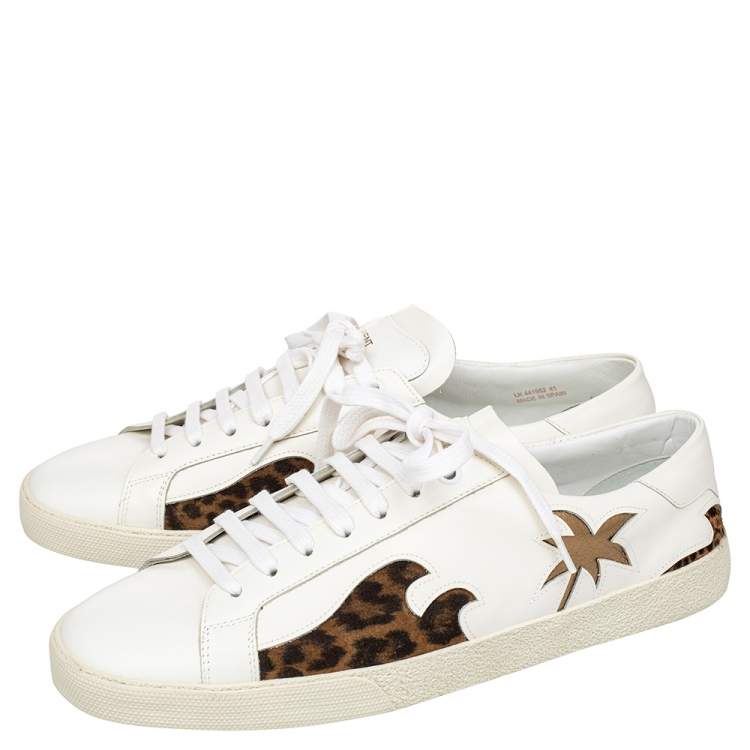 Pre Owned Saint Laurent White Leather Palm Tree Low Top Sneakers Size 41