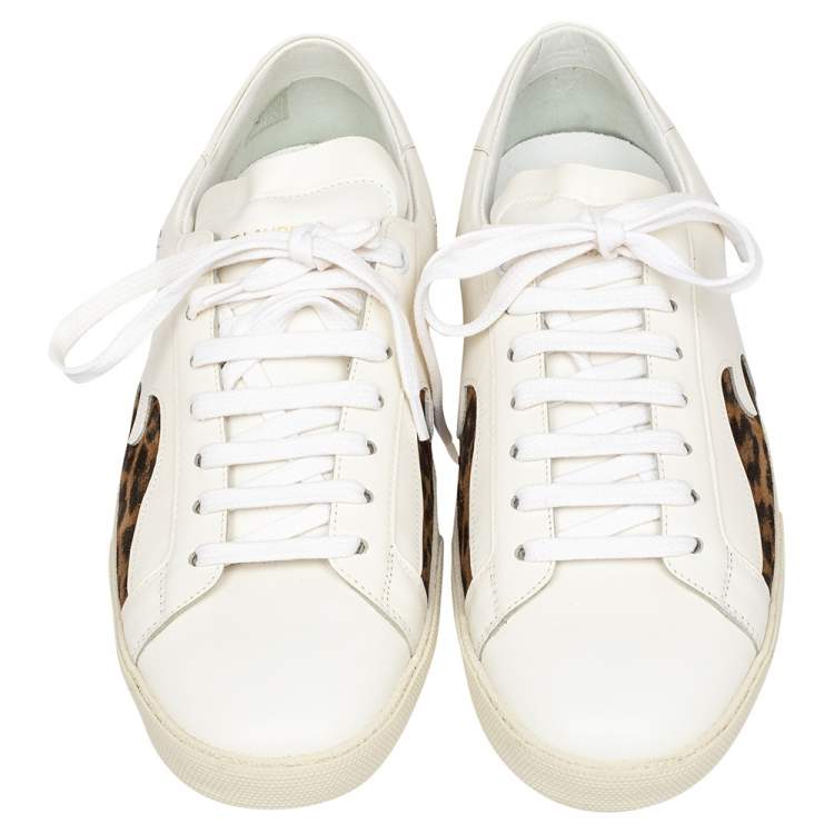 Pre Owned Saint Laurent White Leather Palm Tree Low Top Sneakers Size 41