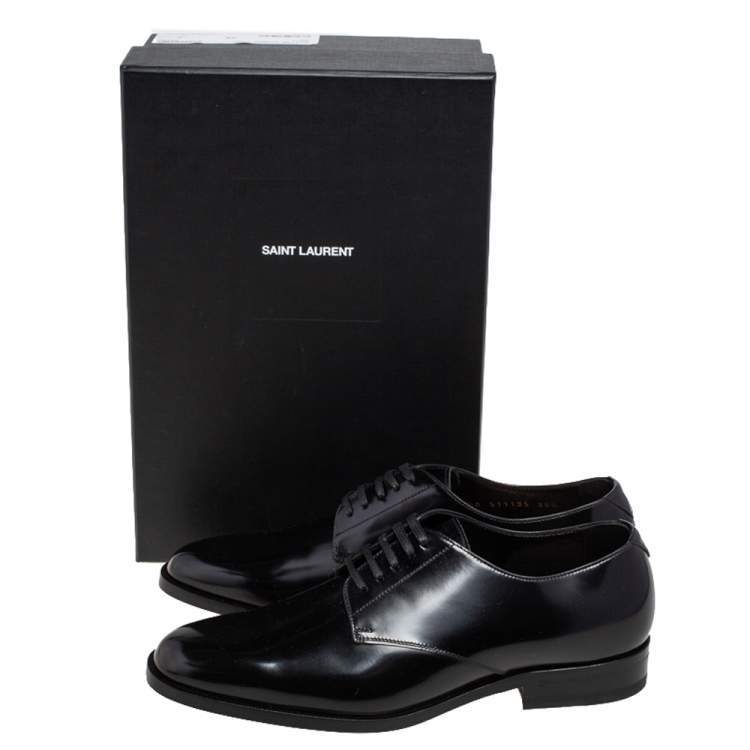 Pre Owned Saint Laurent Black Leather Montaigne Lace Up Derby Size 38.5