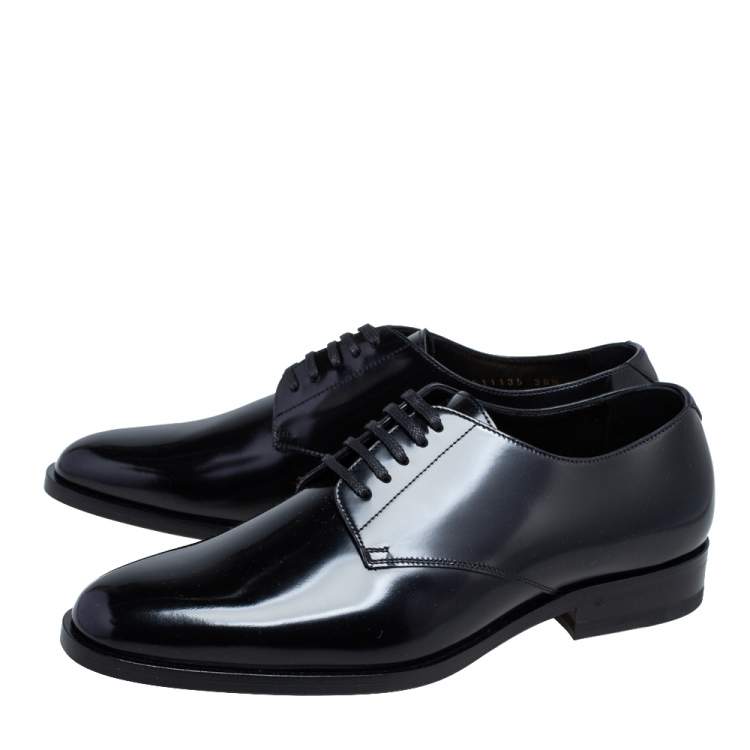 Pre Owned Saint Laurent Black Leather Montaigne Lace Up Derby Size 38.5