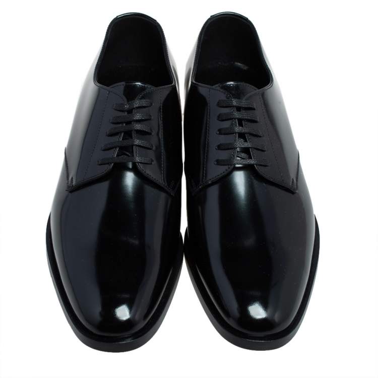 Pre Owned Saint Laurent Black Leather Montaigne Lace Up Derby Size 38.5