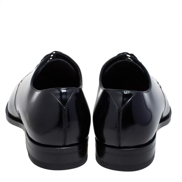 Pre Owned Saint Laurent Black Leather Montaigne Lace Up Derby Size 38.5