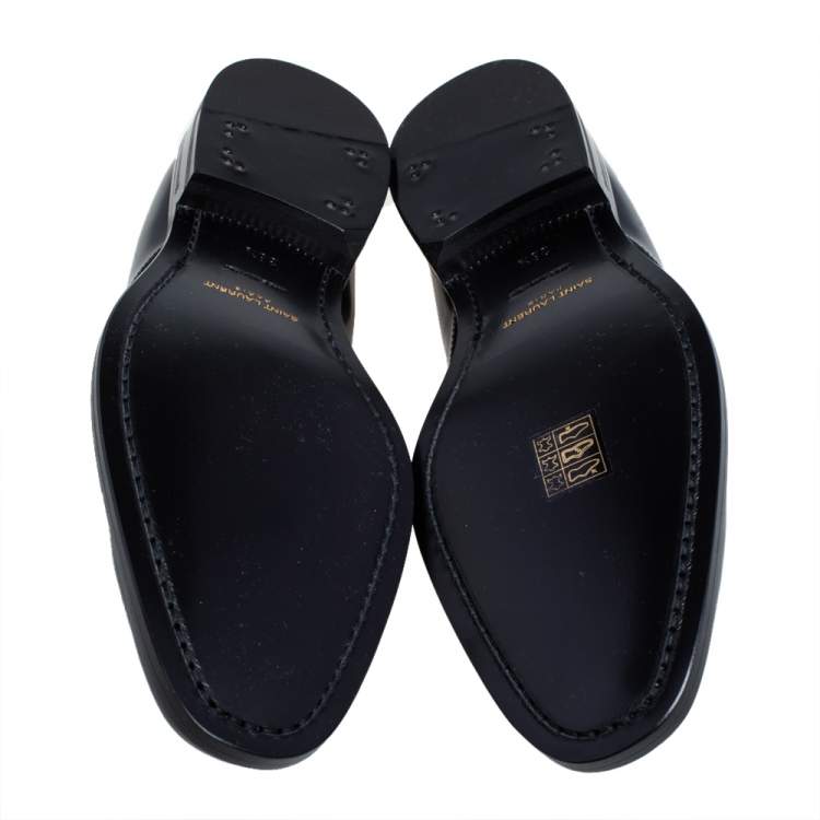 Pre Owned Saint Laurent Black Leather Montaigne Lace Up Derby Size 38.5
