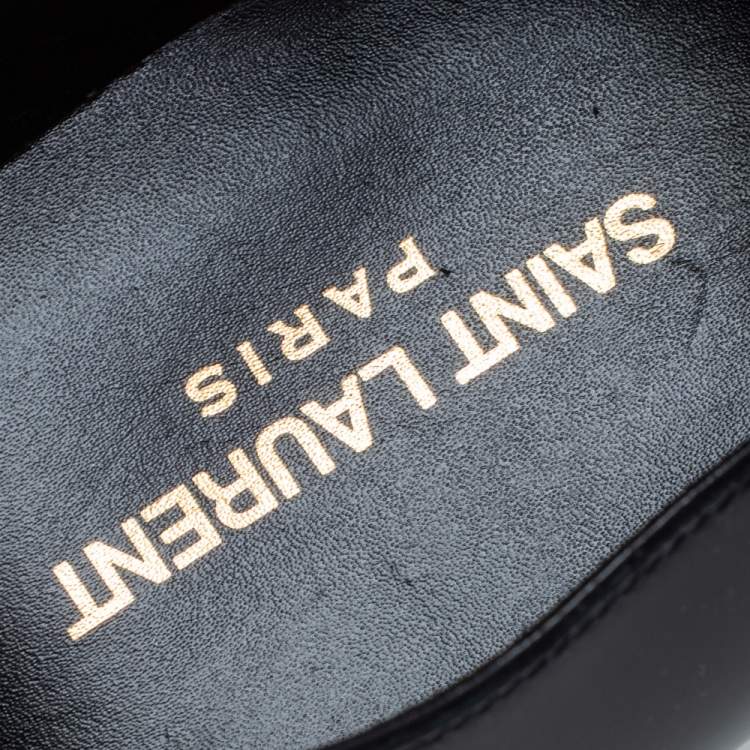 Pre Owned Saint Laurent Black Leather Montaigne Lace Up Derby Size 38.5
